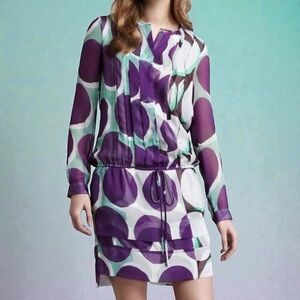 Diane Von Furstenberg Silk Mini Dress Purple Mint Retro Dot Drop Waist Size 8